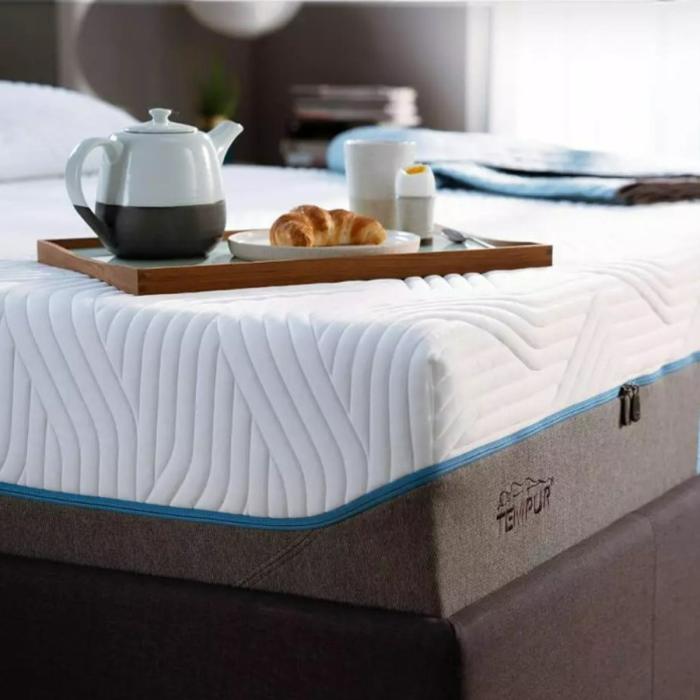 Tempur mattress with a breakfast tray on 